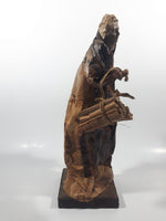 Xalisco Elaborado A Mano Mexican Folk Art Man Holding A Bundle of Sticks Paper Mache 12" Tall Figure On Wood Base