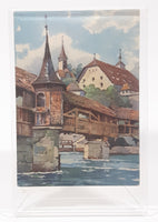 Vintage Max Kunzli A.Marc Nicolas Markovitch Watercolor Painting 3 5/8" x 5 1/8" Paper Post Card in Clear Stand