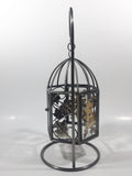 Glass Leaf Pattern Pressed Real Dried Flowers Metal Bird Cage Style Hanging Candle Holder