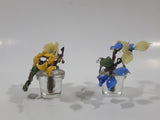 Set of 2 Glass Blue and Yellow Miniature Plants 2 3/4" Tall