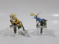 Set of 2 Glass Blue and Yellow Miniature Plants 2 3/4" Tall