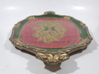 Antique Italian Florentine Red Green Gold Hand Painted 9" x 14" Ornate Wood Serving Tray