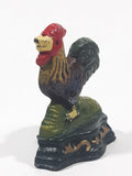 Antique Metalware Colorfully Beautifully Painted Small 3 1/2" Cast Iron Chicken Rooster Door Stop