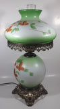 Vintage 1970 EF Industries Hand Painted Red Flowers and Leaves Pattern Mint Green Glass 22" Tall 3-Way Hurricane Table Lamp Electric