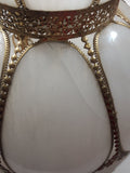 Antique Tulip Style Ornate Metal Bent Slag Glass White 18" Hanging Swag Lamp Two Cracks