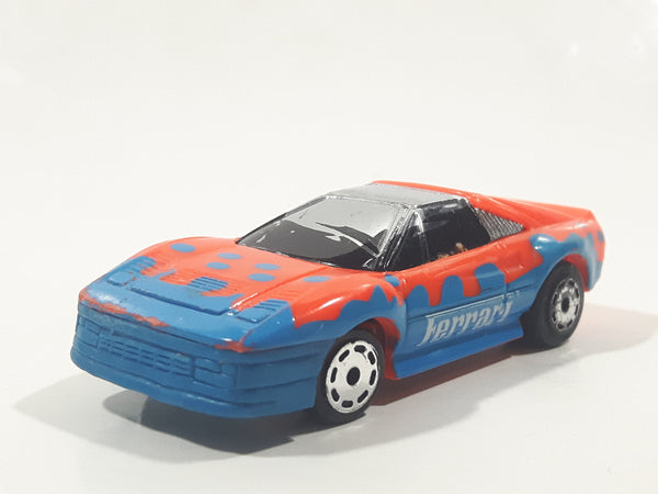 Vintage 1986 Matchbox Burnin Key Cars Ferrari Orange and Blue Die Cast Toy Car Vehicle