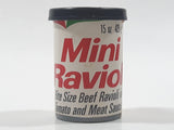 Mini Ravioli Bit Size Beef Ravioli in Tomato and Meat Sauce Labeled Kodak Film Canister 2" Tall Plastic Toy Food Can