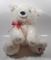 Sparkling White Teddy Bear Plush with Red and White Polka Dot Bow 12" Tall Stuffed Animal Toy Plush