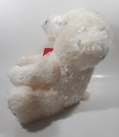 Sparkling White Teddy Bear Plush with Red and White Polka Dot Bow 12" Tall Stuffed Animal Toy Plush