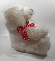 Sparkling White Teddy Bear Plush with Red and White Polka Dot Bow 12" Tall Stuffed Animal Toy Plush