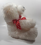 Sparkling White Teddy Bear Plush with Red and White Polka Dot Bow 12" Tall Stuffed Animal Toy Plush