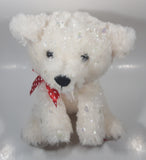 Sparkling White Teddy Bear Plush with Red and White Polka Dot Bow 12" Tall Stuffed Animal Toy Plush