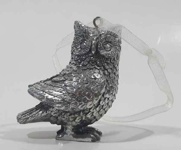 Silver Look Metal Owl Bird 2 1/2" Tall Hanging Ornament