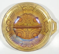 Vintage Indiana Orange Amber Iridescent Rainbow Gold 7 1/2" Diameter Carnival Glass Split Candy Dish