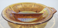 Vintage Indiana Orange Amber Iridescent Rainbow Gold 7 1/2" Diameter Carnival Glass Split Candy Dish