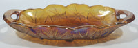 Vintage Indiana Orange Amber Iridescent Rainbow Gold 9 1/2" Wide Carnival Glass Condiment Relish Dish
