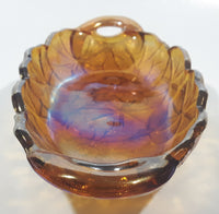 Vintage Indiana Orange Amber Iridescent Rainbow Gold 9 1/2" Wide Carnival Glass Condiment Relish Dish
