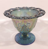 Vintage Indiana Carnival Glass Harvest Grape Blue Purple Iridescent Rainbow 4 3/4" Tall Pedestal Style Perforated Edge Compote Candy Dish