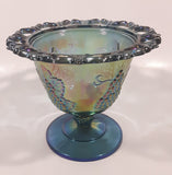 Vintage Indiana Carnival Glass Harvest Grape Blue Purple Iridescent Rainbow 4 3/4" Tall Pedestal Style Perforated Edge Compote Candy Dish