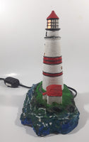 Lighthouse and Buildings Island Shaped 8 3/4" Tall Wood Based Plaster Hand Painted Table Lamp Light Up Model