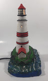 Lighthouse and Buildings Island Shaped 8 3/4" Tall Wood Based Plaster Hand Painted Table Lamp Light Up Model