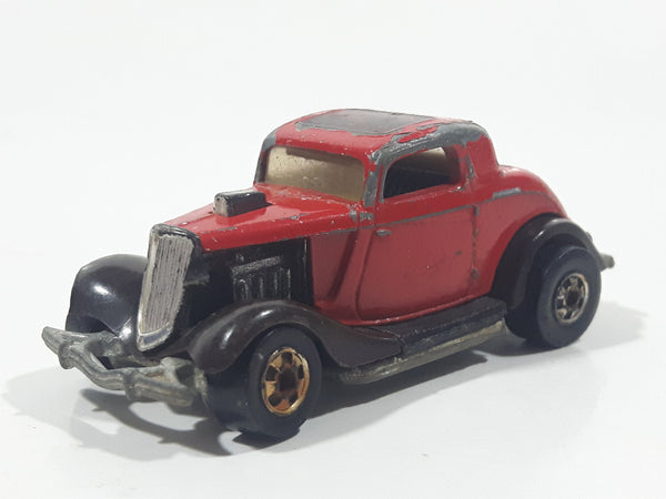 1980 Hot Wheels HiRakers '34 Ford 3-Window Red with Brown Fenders Die Cast Toy Car Hot Rod Vehicle