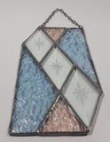 Vintage Rippled Ice Texture Iridescent Light Blue and Light Pink with Clear Diamond Star Burst Pattern 4 1/4" x 8" Stained Glass Window Sun Catcher