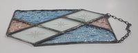 Vintage Rippled Ice Texture Iridescent Light Blue and Light Pink with Clear Diamond Star Burst Pattern 4 1/4" x 8" Stained Glass Window Sun Catcher