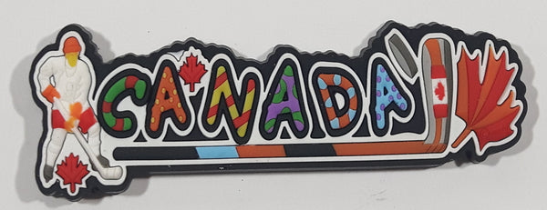 Canada Hockey Themed 1 3/8" x 4" Rubber Fridge Magnet