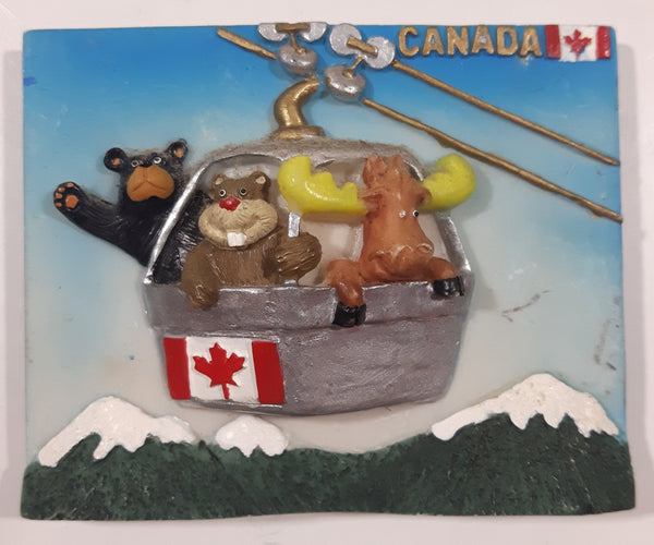 Canada Moose Beaver Bear in Gondola 2 3/8" x 3" Resin Fridge Magnet