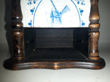Rare Vintage Delft Blue Windmill Ceramic Tile Wood Coffee Grinder Mill