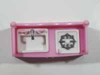 Hello Kitty Little Kitchen Sink Burner Cupboard and Bar Counter Set Pink and White Toy Dollhouse Furniture