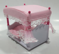Rare 2002 Sanrio Hello Kitty Little Berry Collection Pink and White Four Post Canopy Bed Set Toy Dollhouse Furniture