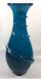 Czech Republic Beautiful Twisting Swirling Spiraling Clear Applied Glass Blue 12" Tall Art Glass Flower Vase
