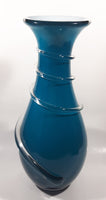 Czech Republic Beautiful Twisting Swirling Spiraling Clear Applied Glass Blue 12" Tall Art Glass Flower Vase