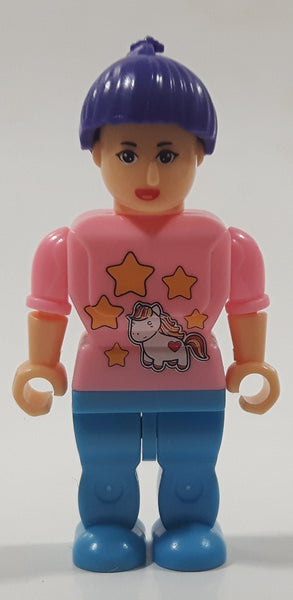 Make it Blocks Girl Figure with Purple Hair Pink Unicorn and Stars Sweater Blue Pants " Tall Toy Figure