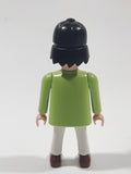 1992 Geobra Playmobil Black Hair Equestrian Horse Rider Green Jacket White Pants 3 1/8" Tall Toy Figure