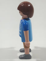 2010 Geobra Playmobil Brown Hair Stubble Beard Mixed Blue Striped Shirt Brown Capri Pants 2 3/4" Tall Toy Figure