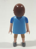 2010 Geobra Playmobil Brown Hair Stubble Beard Mixed Blue Striped Shirt Brown Capri Pants 2 3/4" Tall Toy Figure