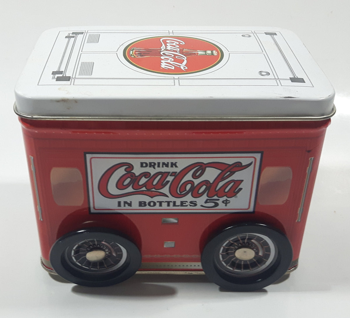 Drink Coca-Cola In Bottle 5 Cents Coke Trailer Shaped Tin Metal Contai ...