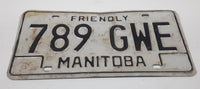 Friendly Manitoba White With Black Letters Metal Vehicle License Plate Tag 789 GWE