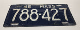 1945 Massachusetts Dark Blue with White Letters Metal Vehicle License Plate Tag 788 427
