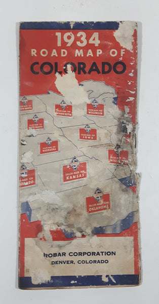 Rare 1934 Skelly Tailor-Made Aromax Gasoline Road Map of Colorado