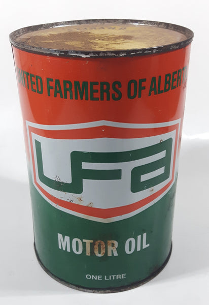 Vintage UFA United Farms of Alberta Extra H.D. SAE 30 Motor Oil 5 7/8" Tall One Litre Metal Oil Can FULL