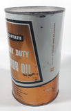 Vintage Simpsons Sears Allstate Heavy Duty Motor Oil 1 Quart SAE 30 Gold and White Metal Oil Can FULL