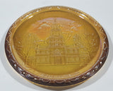 Vintage Indiana Orange Amber Iridescent Rainbow Gold Independence Hall Philadelphia 8" Diameter Carnival Glass Plate