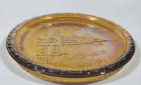 Vintage Indiana Orange Amber Iridescent Rainbow Gold Independence Hall Philadelphia 8" Diameter Carnival Glass Plate