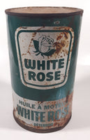 Vintage 1960s Canadian Oil Company White Rose Detergent Motor Oil One Quart Green and White 6 1/2" Tall Metal Can