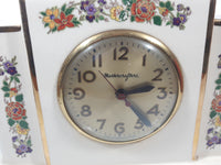 Vintage Mastercrafters Flower Pattern Porcelain 10 5/8" Wide Electric Mantle Clock