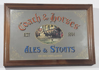 Vintage Coach & Horses Ales & Stouts Fine Wine, Spirits and Mead 9" x 13" Wooden Framed Mirror Beer Pub Lounge Bar Collectible